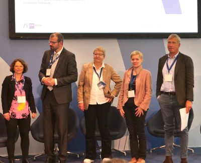 The panel: Dr Julia Kleeberger, Steffen Freiberg, Antje Bostelmann, Prof. Dr Felicitas Macgilchrist, Arndt Kwiatkowski